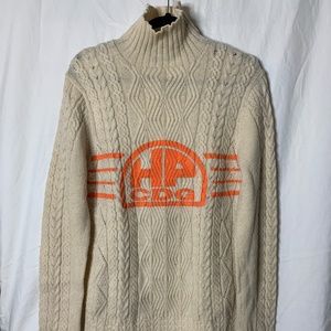 A/W 05 Logo Knit Wool Cable Knit Cream Turtleneck